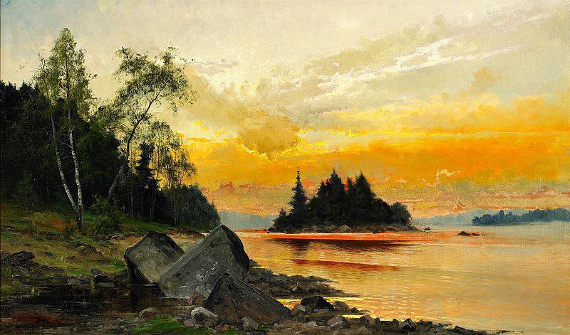 Mauritz Lindstrom Evening Colors on the Lake oil painting image